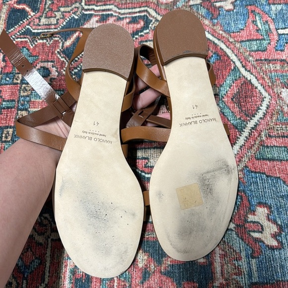 LIKE NEW Manolo Blahnik Magalou Leather Sandal in Medium Brown size 41 / US 11 - Picture 11 of 12
